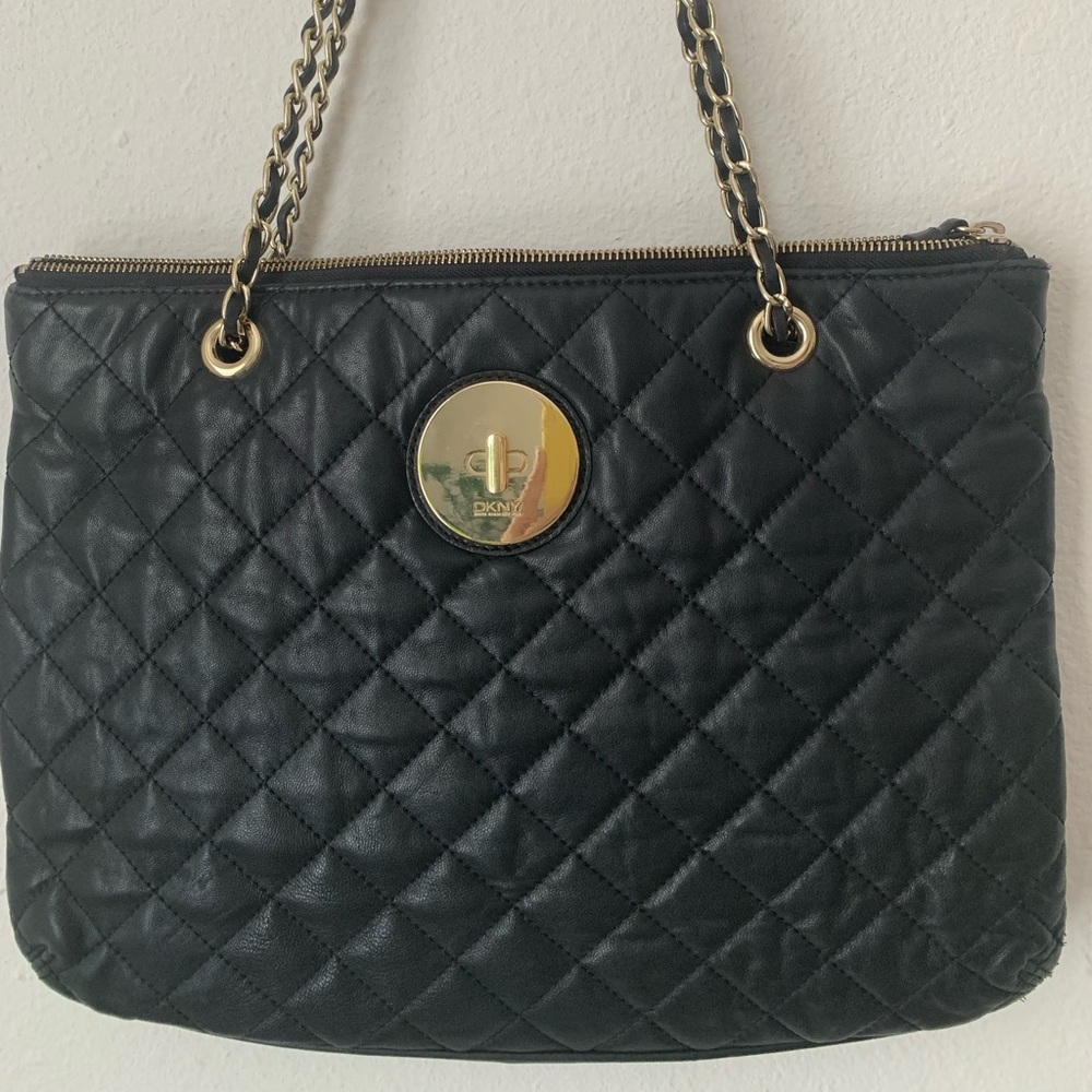 DKNY quilted black leather handbag